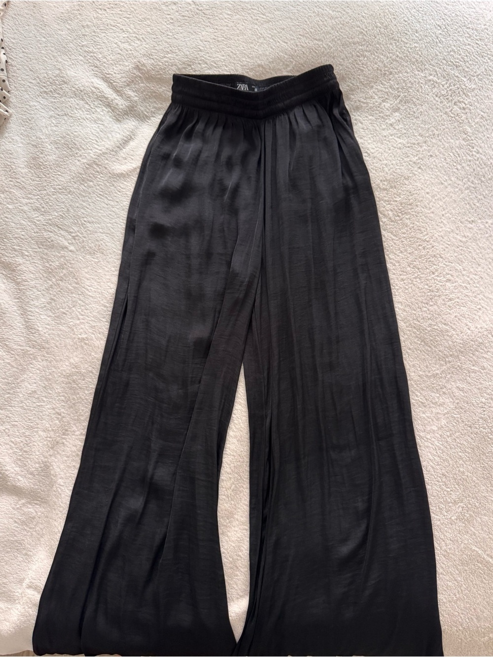 ZARA Black Wide-Leg Elastic Waist Trousers